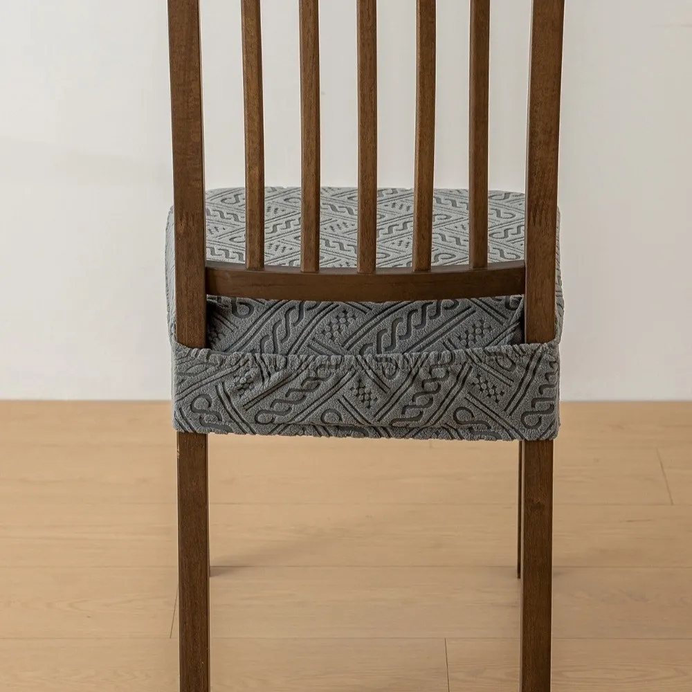 Non-Slip Jacquard Dining Chair Slipcover Solid Color Tongue and Buckle Elastic Chair Cover Anti-dirty Removable
