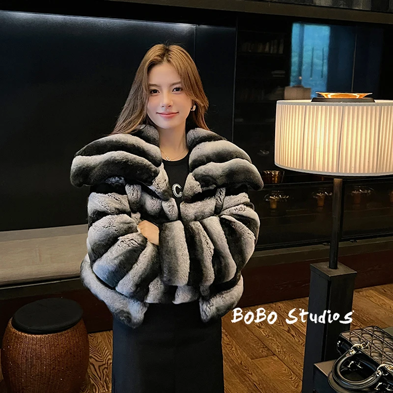 Новое модное женское пальто из искусственного меха, элегантное женское пальто контрастного цвета из искусственного меха рекса, зимние теплые пальто с длинными рукавами Новое модное женское пальто из искусственного меха, элегантное женское пальто контрастного цвета из искусственного меха рекса, зимние теплые пальто с длинными рукавами