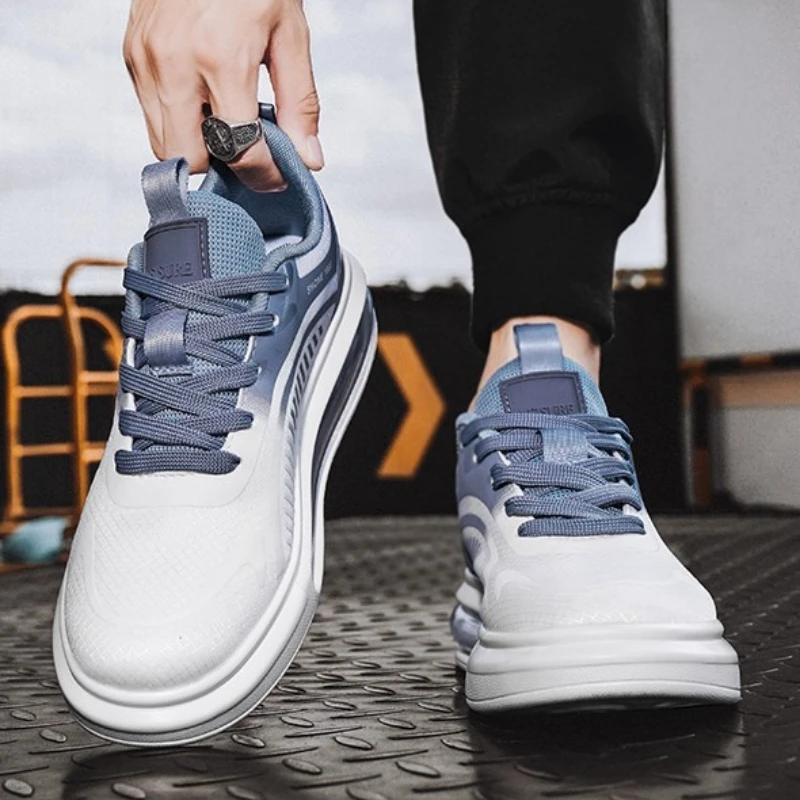 

Men's Gradient Color-blocking Thick-soled Height-increasing Flat-top Low-top Round-toed Lace-up Large-sized Casual Sports Shoes