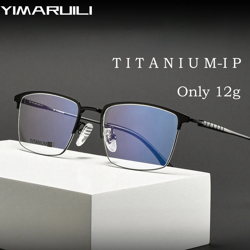 YIMARUILI New Fashion Business Myopia Eyewear Retro Square Pure Titanium Optical Prescription Half-frame Glasses Men 052