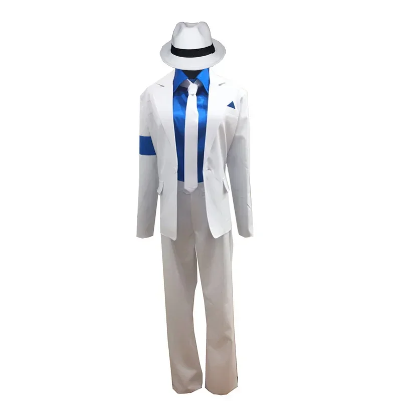 

Custom Made Michael Jackson Smooth Criminal Suit Michael Jackson Cosplay Costume top+pants+shirt+tie+hat+strap