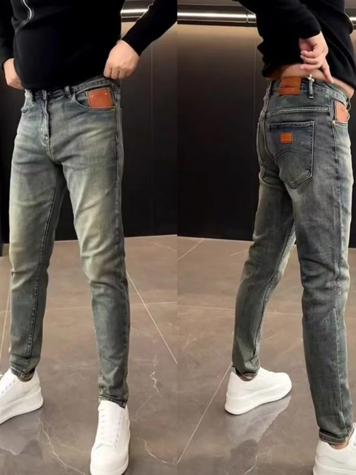 

Синие мужские джинсы Slim Fit, повседневные, эластичные, стрейч, длинные брюки, весна-лето, новые, универсальные, легкие, люксовые джинсы из денима