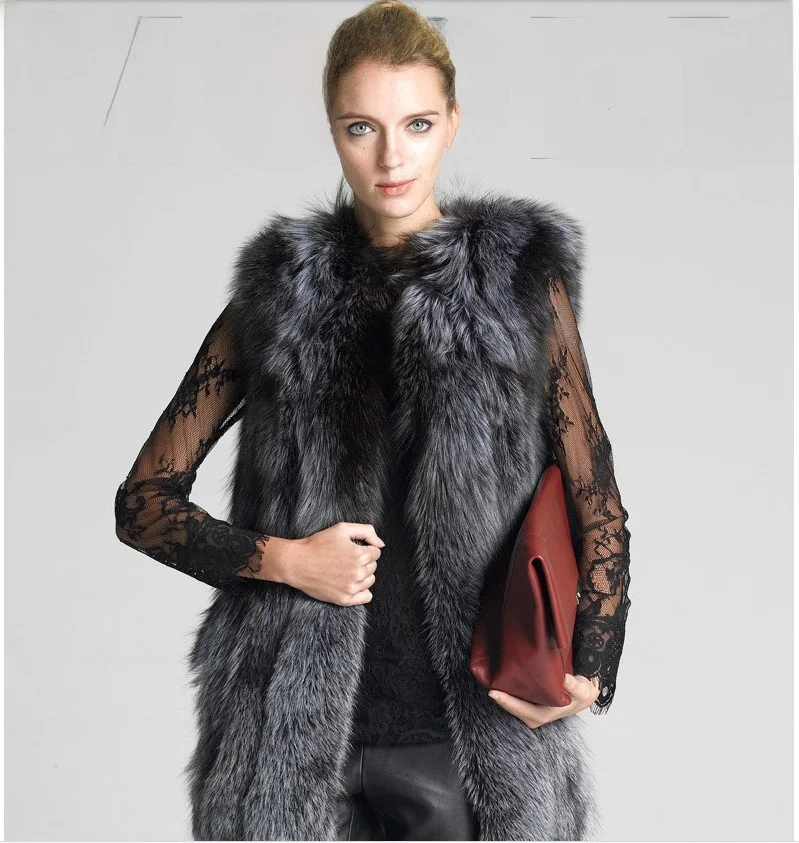 

Autumn Winter Outerwear Silver Fox Fur Jacket Women's Long Medium-Length Artificial Hair Vest Fashionable Lightweight