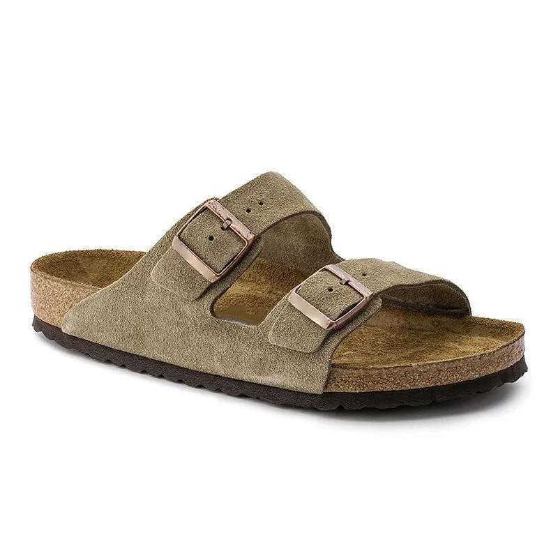 Sandalias gruesas a la moda para hombre y mujer, chanclas de corcho con doble hebilla, antideslizantes, para la playa