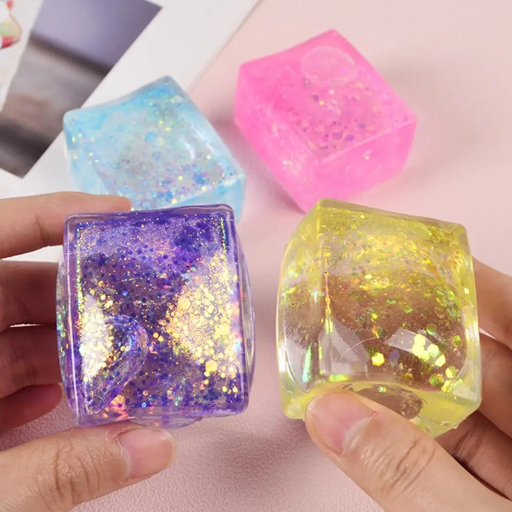 Stress Relief Toys Colorful Glitter Ice Cube Stress Balls Fidget Toy Set for Adults Kids Funny Squeeze Ball Decompression Toy