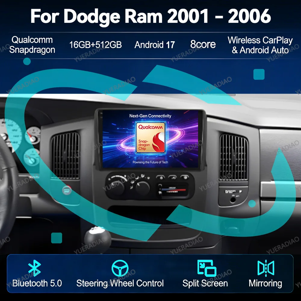 Android 17 Car Radio For Dodge Ram 3 DR DH 2001 - 2006 BT Head Unit 4G LTE 5G WIFI GPS NAVI Multimedia Video Player QLED 2DIN