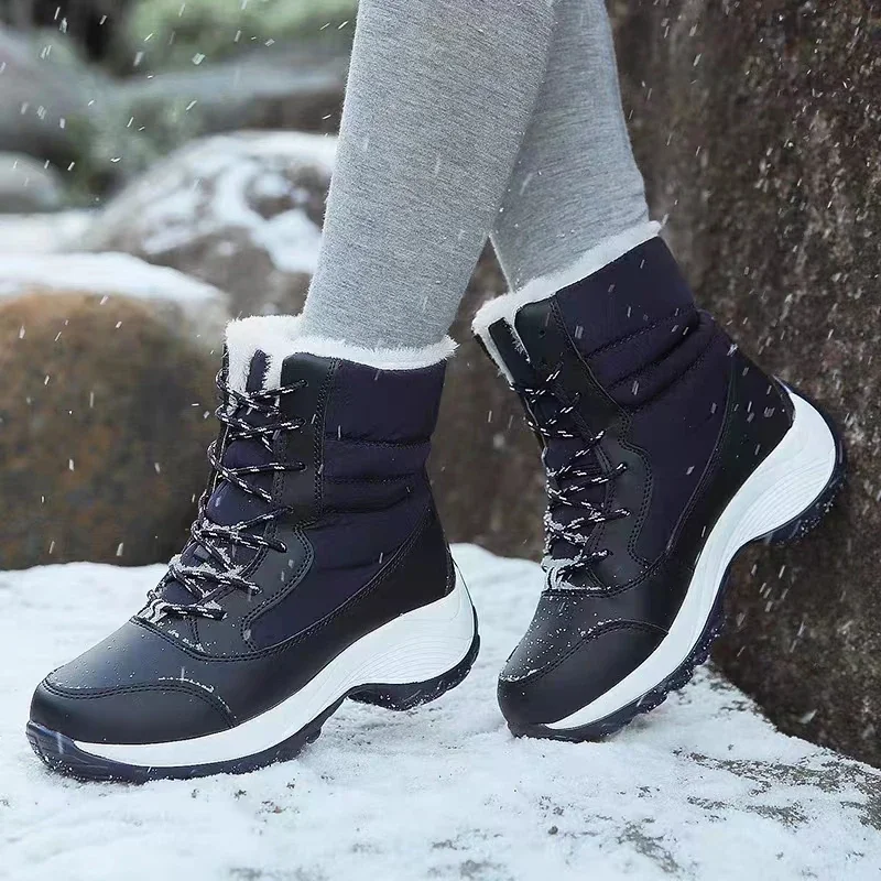 Women Boots Waterproof Heels  For Winter 2024 Platform Ankle Boots Keep Warm Snow Shoes Plush Outdoor Short Boots