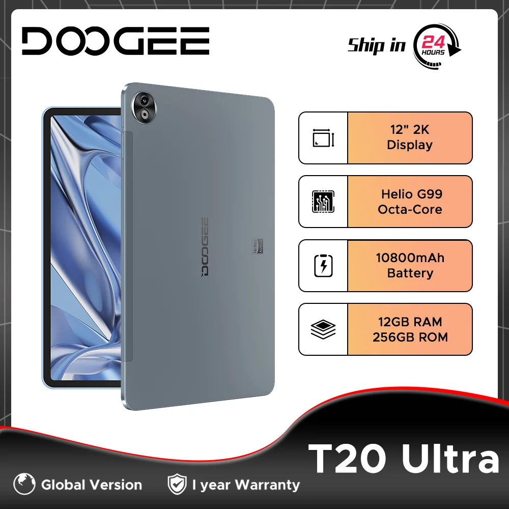 Doogee 12 "t20 ultra tablet pc 2k display 12gb 256gb helio g99 10800mah 16mp haupt kamera android 13 quad box stereo lautsprecher