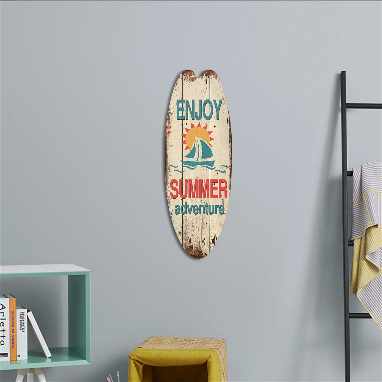 Beach Ocean Theme Surfboard Wooden Leisure Home Party Festival Hanging Decoration Bar Home Wall Retro Decor Wooden Print Sign