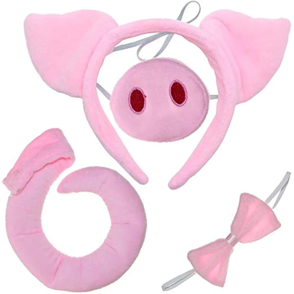 

Skeleteen Pig Costume Accessories Set Fuzzy Pink Pig Ears Headband, Bowtie, Snout and Tail Kit Piglet Costumes Toddlers and Kids