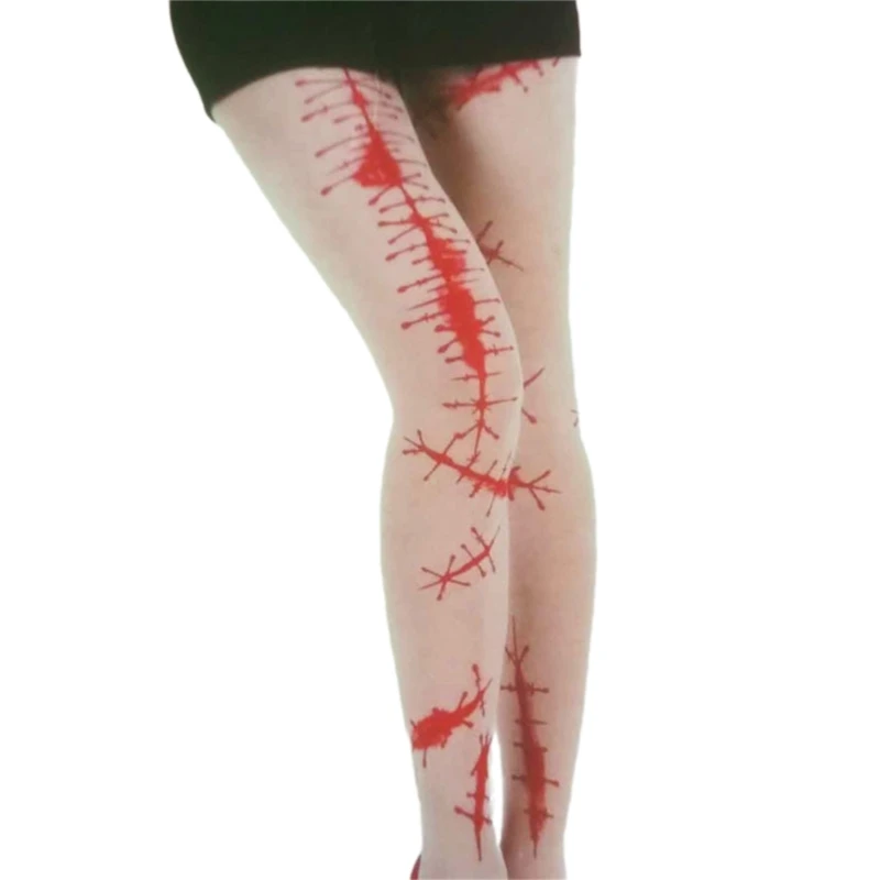 Spooky Blood Dripping Halloween Tights Bloody Wounds Patterned Silk Pantyhose Stockings Hosiery for Costume Enthusiasts