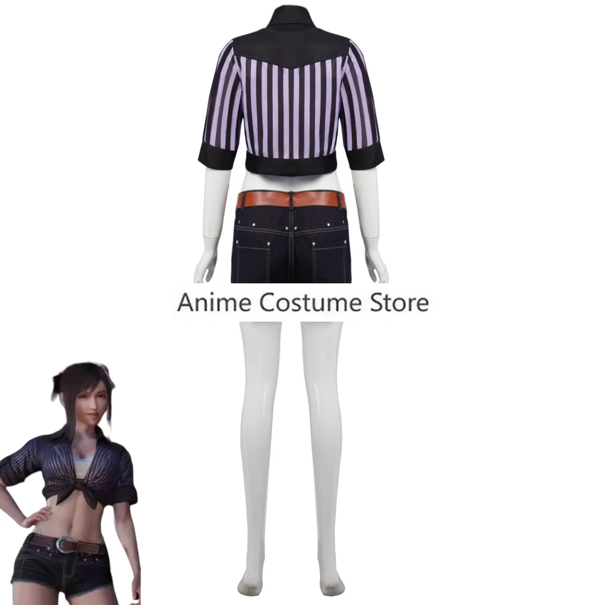 Final Nette VII Tanza Lockhart Cosplay Costume pour femme, maillot de bain d'été sexy, chemise courte à rayures noires, perruque de carnaval, jeu d'anime imbibé