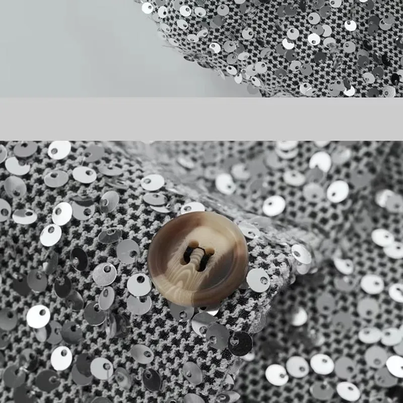 سترة بدلة ترتر للرجال بقصة ضيقة باللون الذهبي والفضي سترات سهرة غير رسمية للأعمال للمغني المضيف والحفلات المسائية والحفلات الراقصة #5