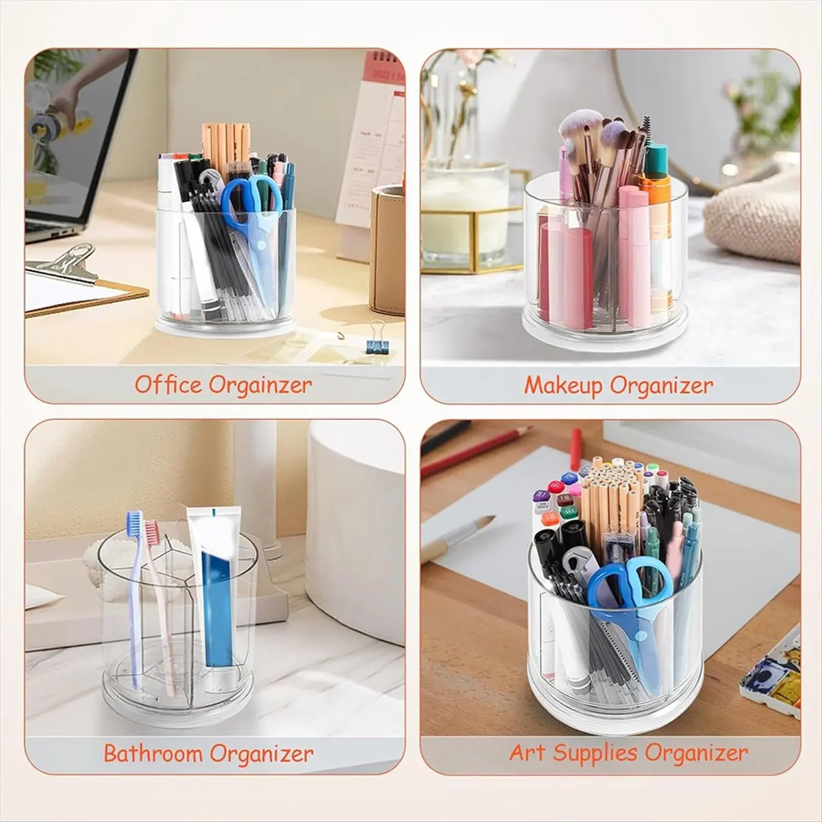 

A75K 360-Degree Rotating Pencil Holder for Desk, 5 Slots Acrylic Desk Pencil Pen Organizer for School