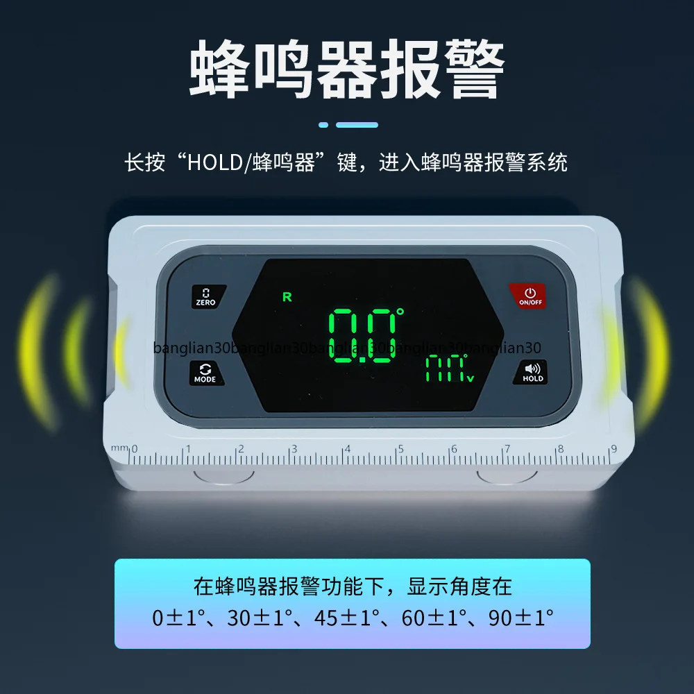 Inclinômetro Digital de Alta Precisão com Display, Inclinômetro Biaxial com Buzzer, Instrumento de Medição de Nível e Ângulo