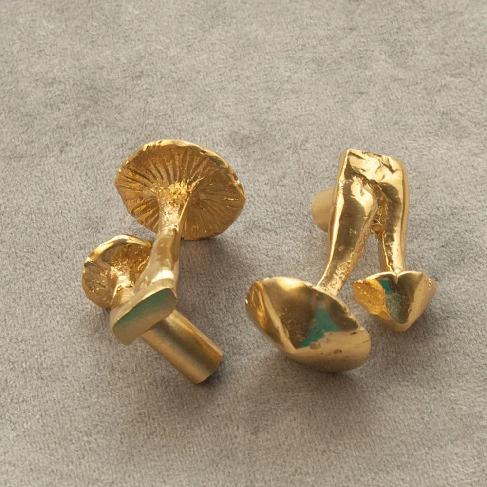 Mushroom Brass Cabinet Door Knobs Golden Botanical Drawer Pulls Nightstand Knobs Home Decor Dresser Pulls Furniture Handles