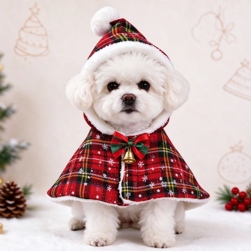 1pc Christmas Plaid Hooded Cape Pet Holiday Clothing and Pet Supplies Used for Cats and Dogs