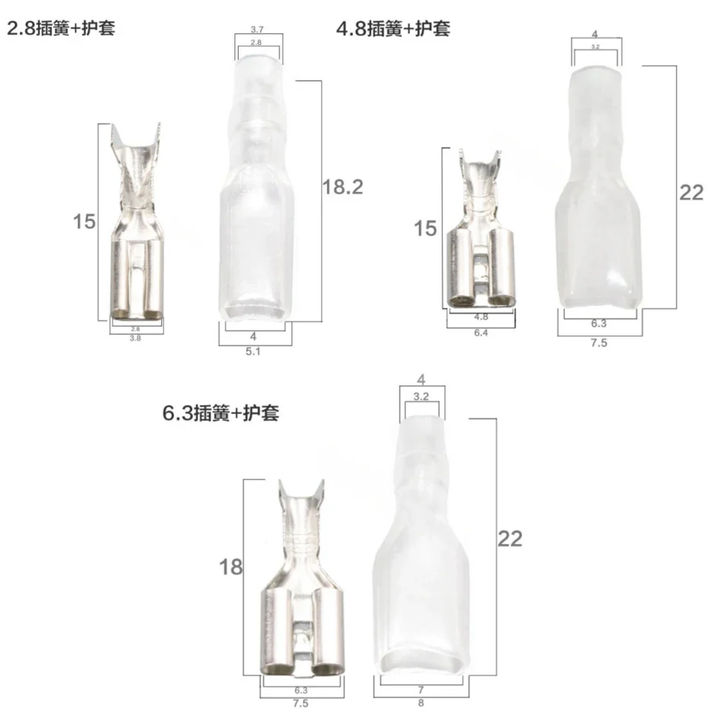 10pcs/Lot Single-ended double-ended 2.8MM/4.8MM/6.3MM spring belt cable Cable Cord end terminal with sheath spring cable