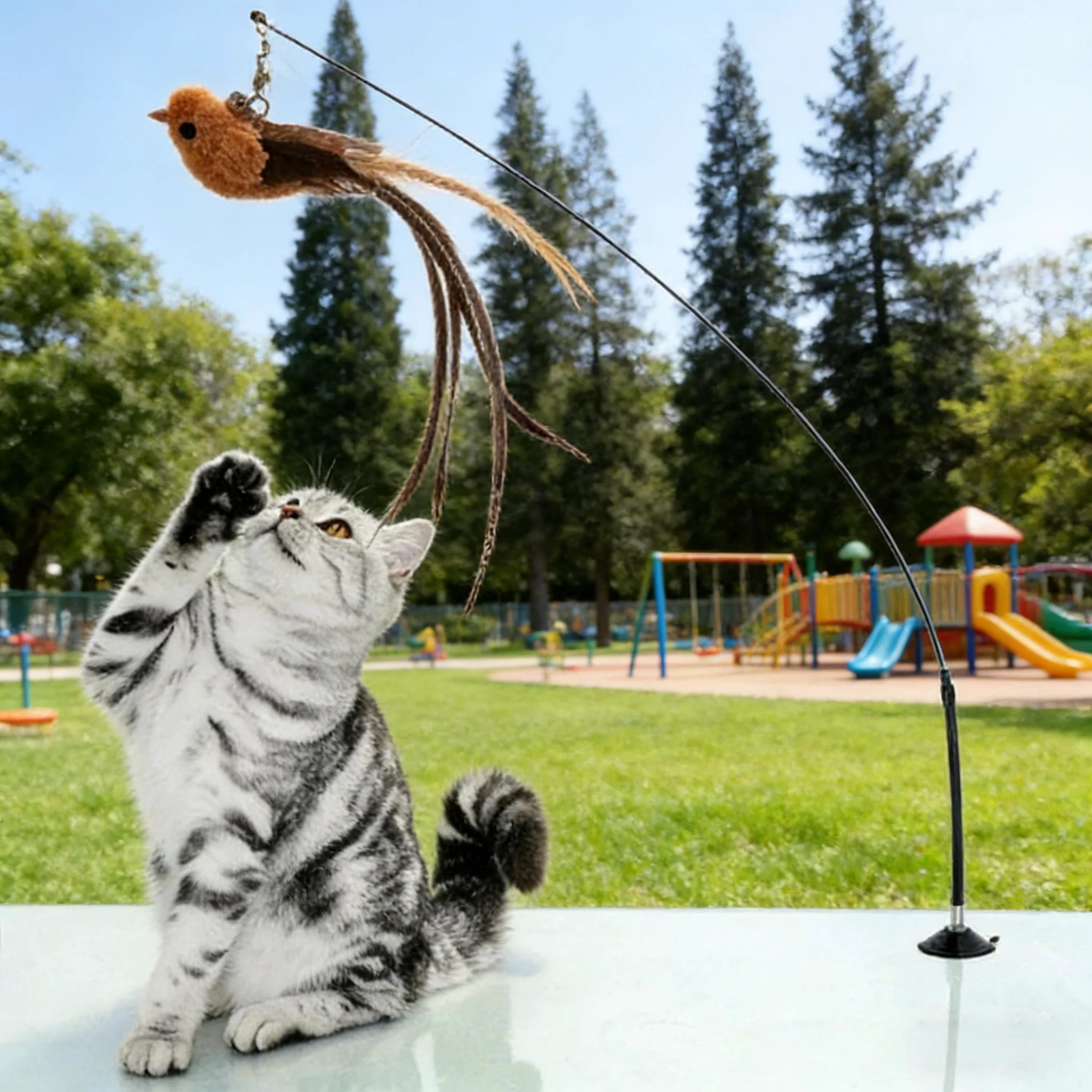 

Interactive Cat Toy Bird with Feathers Hands-Free Teaser Wand Funny Kitten Play Supplies Pet Interactive Accessories