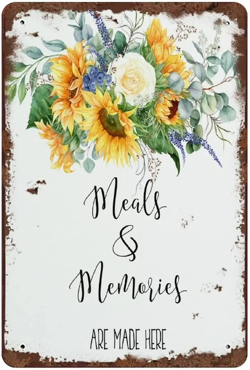 Youpinnong Meals and Memories Metal Signs Vintage Sunflower Kitchen Sign Retro Poster Wall Art Tin Sign Funny Decorations f sign