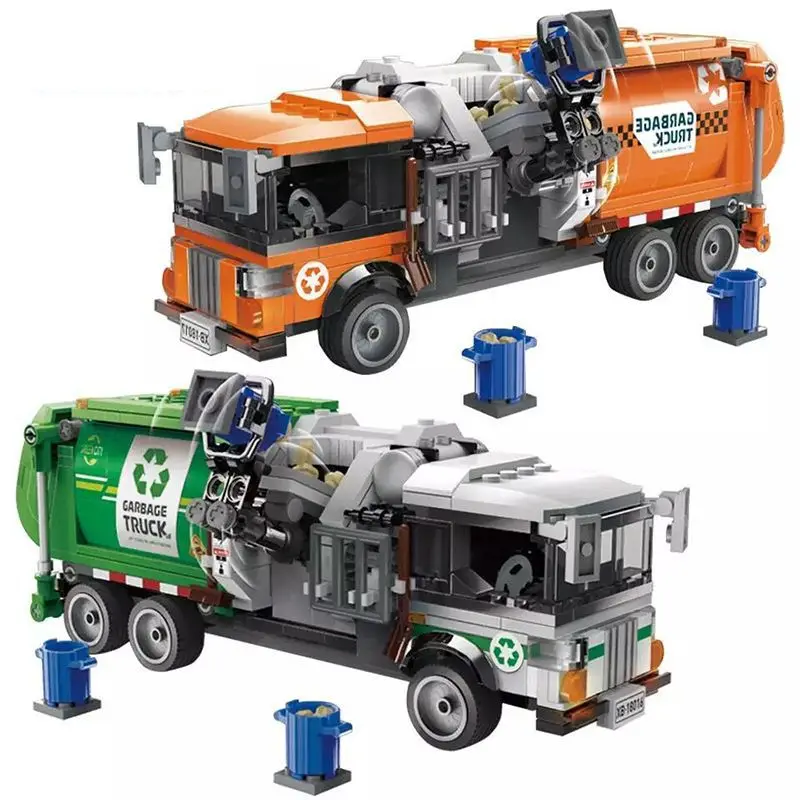 City Technical Sanitation Garbage Truck Vehicle Building Blocks MOC Classic Cleaning Car Model Assemble Bricks Toy Kid Gift ﻿ ﻿