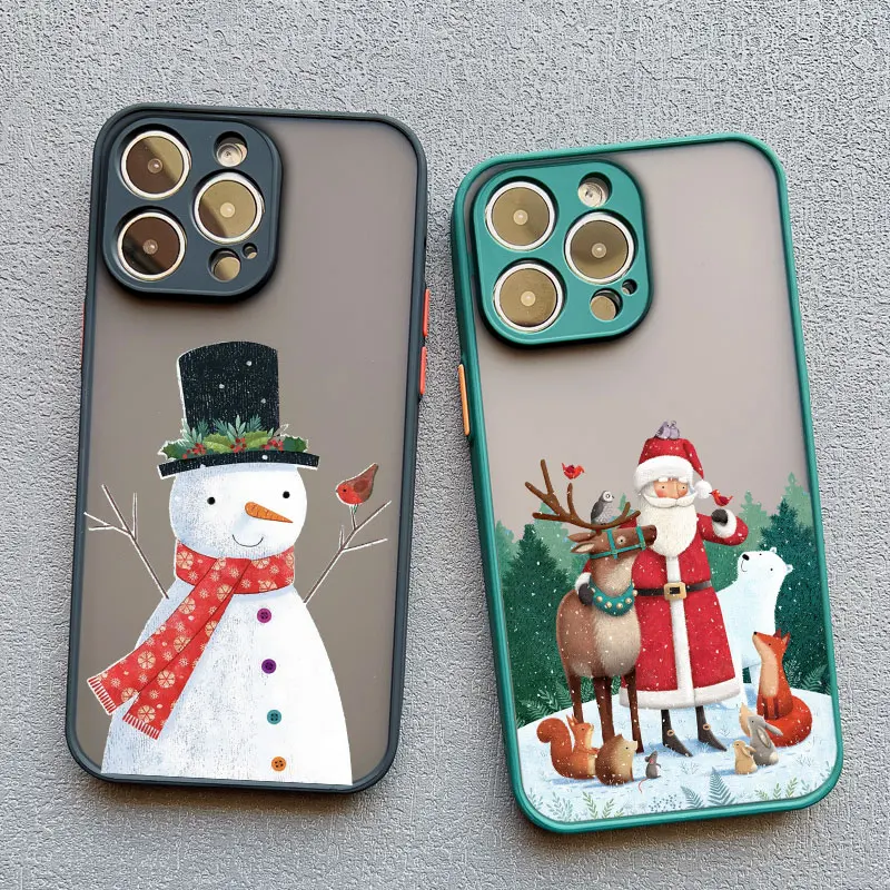 Étuis de téléphone de Noël de dessin animé de luxe pour iPhone, 11, 12, 13, Mini, Pro, Max, 14, 15, 16, Pro, Max, Plus, XS, Poly, X, Simple, Santa, Antichoc
