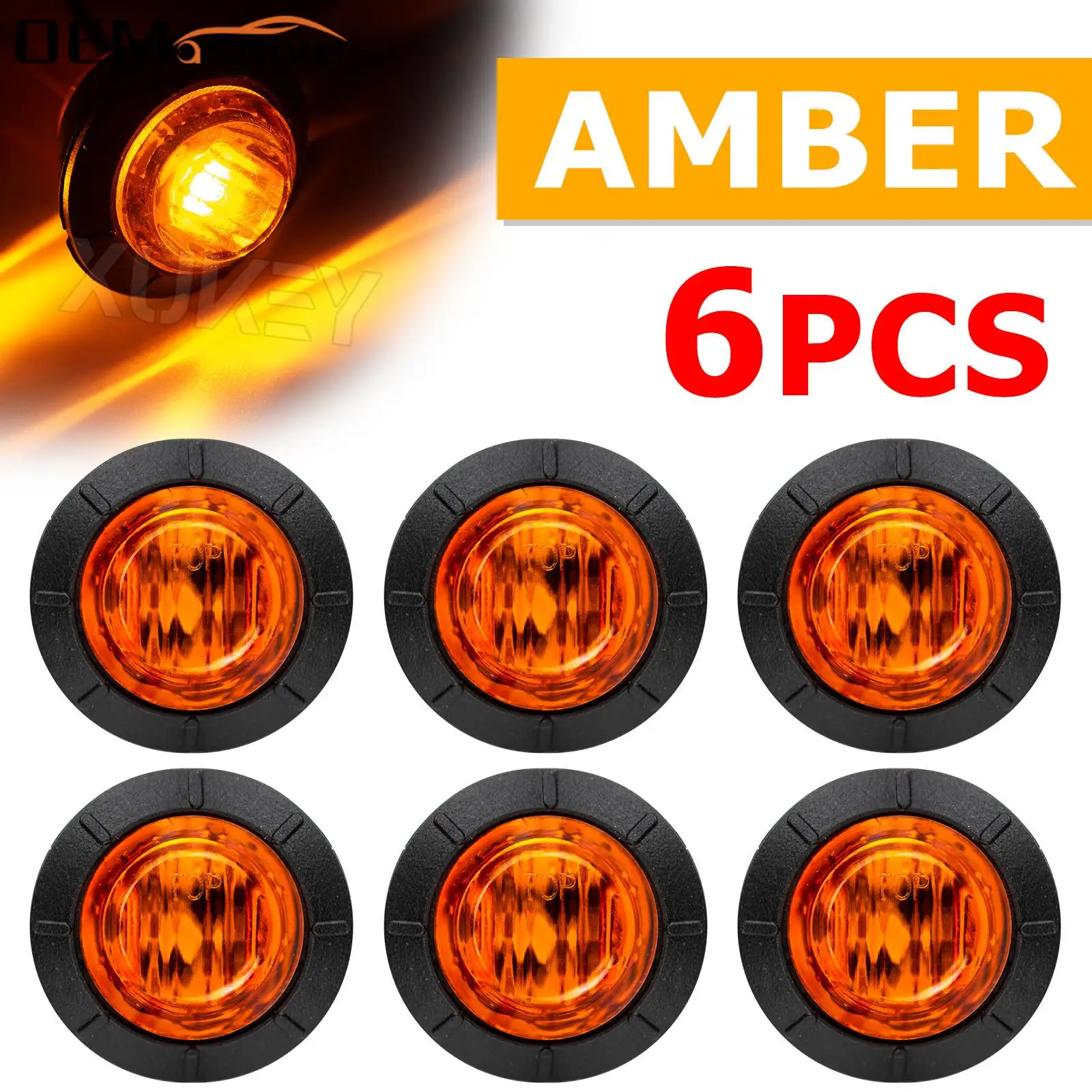 

6x Orange Yellow Amber Round 3/4" LED Signal Side Marker Light Indicator clearance Lamp Trailer Truck Caravan Camper UTE 12V 24V