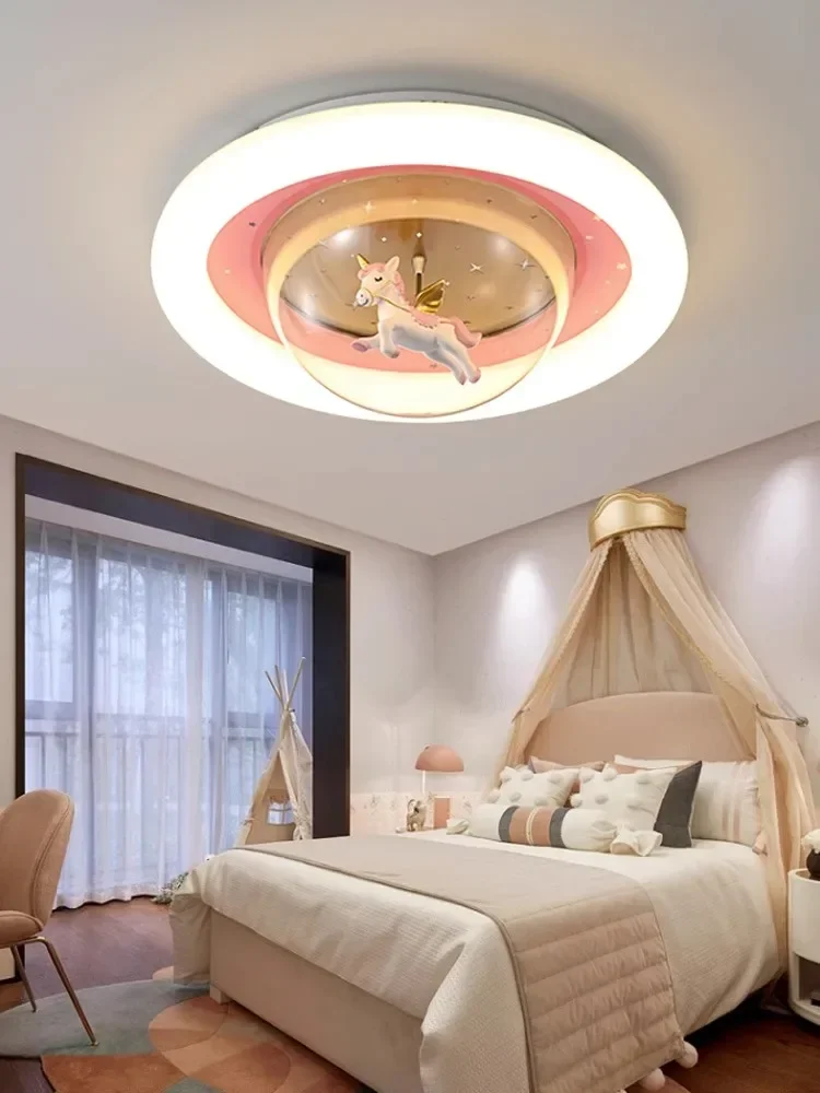 

Children's Room Ceiling Light Girl Eye Protection Light Modern Simple Pink Pony Cartoon Creative Full Spectrum Bedroom Light
