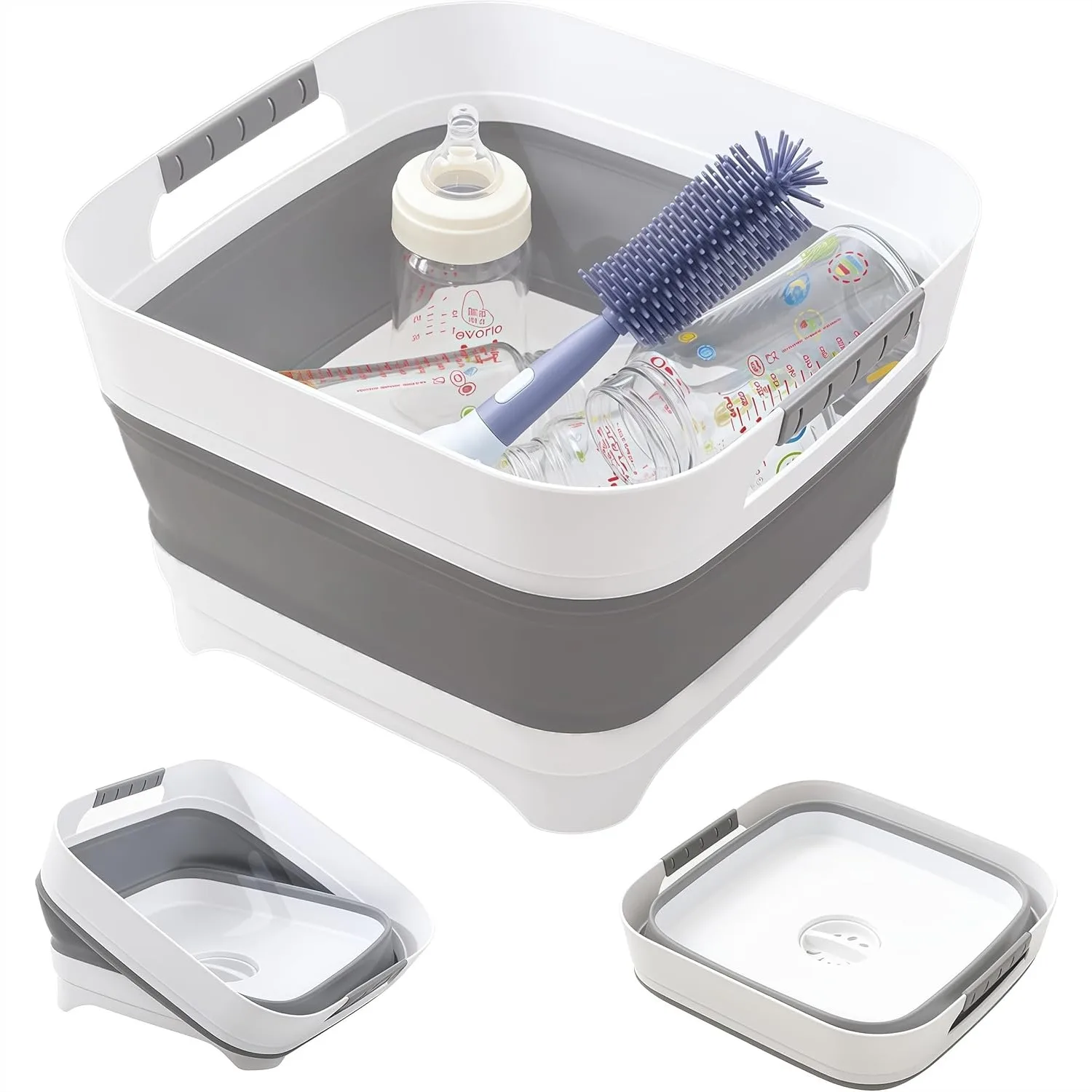 

Collapsible Wash Basin with Drain Plug, 2.6 Gallon Foldable Sink for Camping, RV, Kitchen, Travel