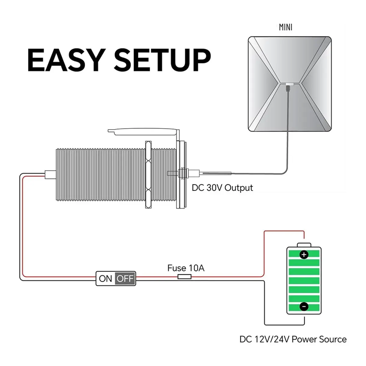 For Mini 12V to 30V Boost Adapter Recessed Bracket, Power DC Cable for RVs, Boats, Campervans, Off-Grid Use