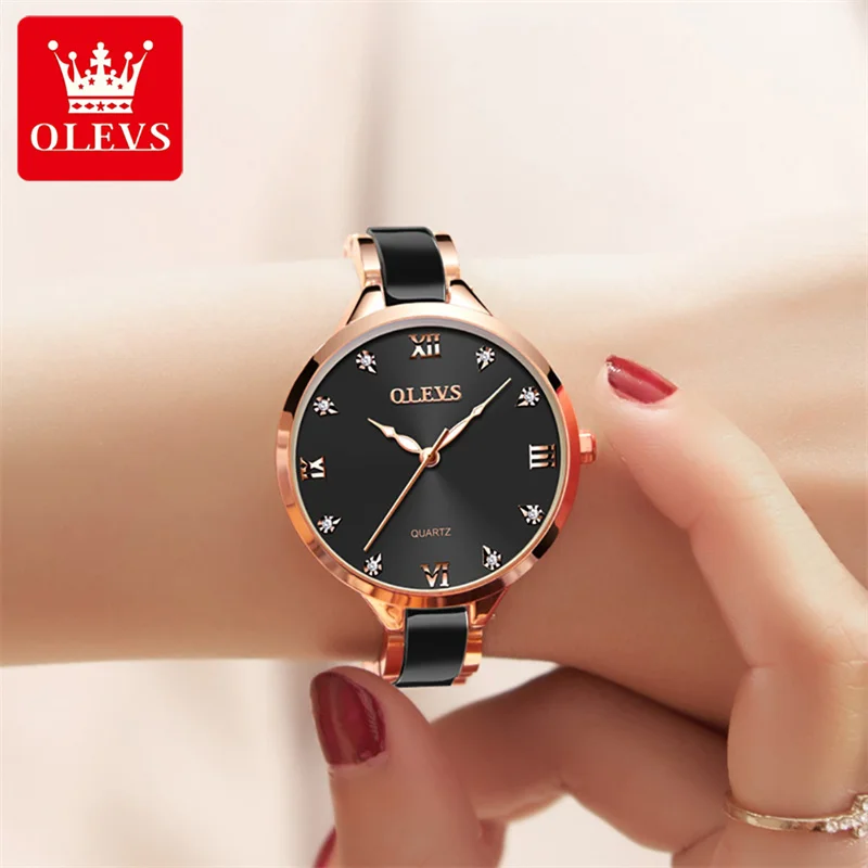 Reloj Mujer OLEVS Ladies Wrist Watches Crystal Watches Women White Ceramics Rose Gold Watch Dress Montre Femme New