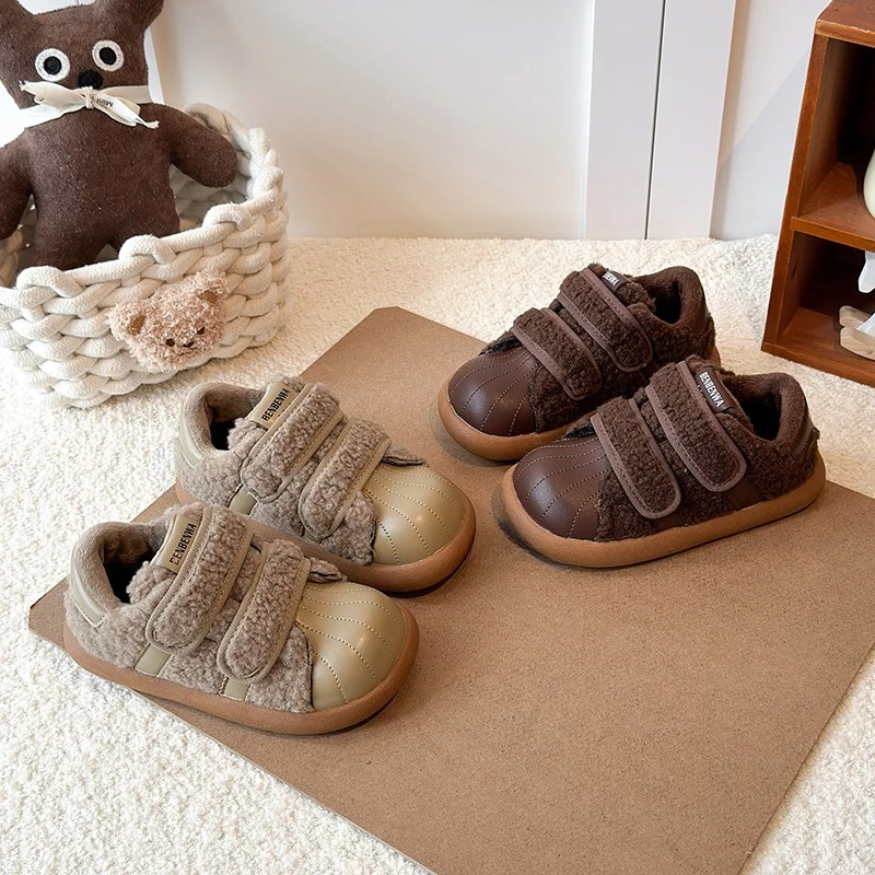 Fashion Children's Warm Sports Shoes 2025 Soft Bottom Girls Winter Causal Shoes School Furry Non-slip Kids Plush Shoes Hook Loop