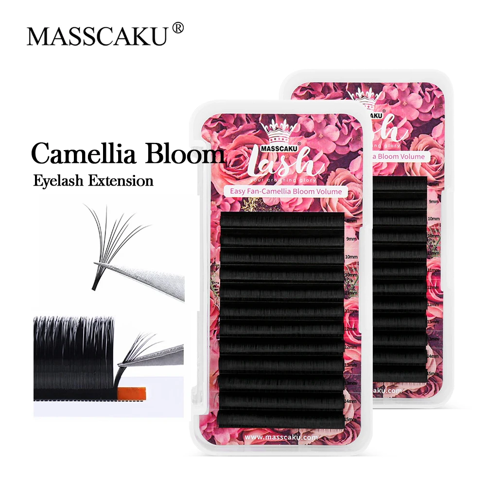 Hot Selling Beauty Makeup Camellia Blooming False Lashes Matte Dark Black One Second Flowering Eyelashes Extensions Wholesale