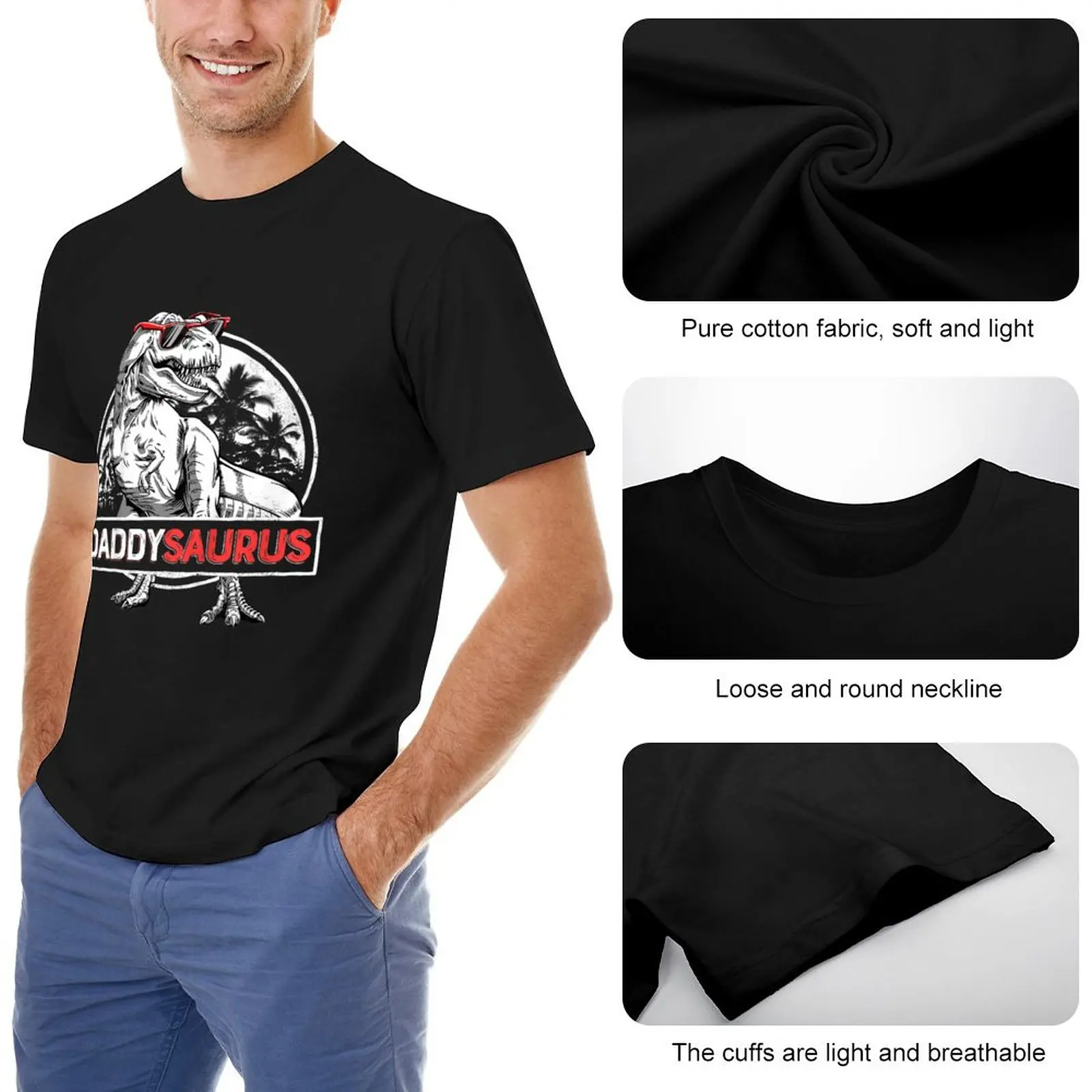100% Cotton Daddy Saurus T rex Dinosaur Gift Father's Day Family Matching Men's Novelty T-Shirt Streetwear Casual Harajuku Tee