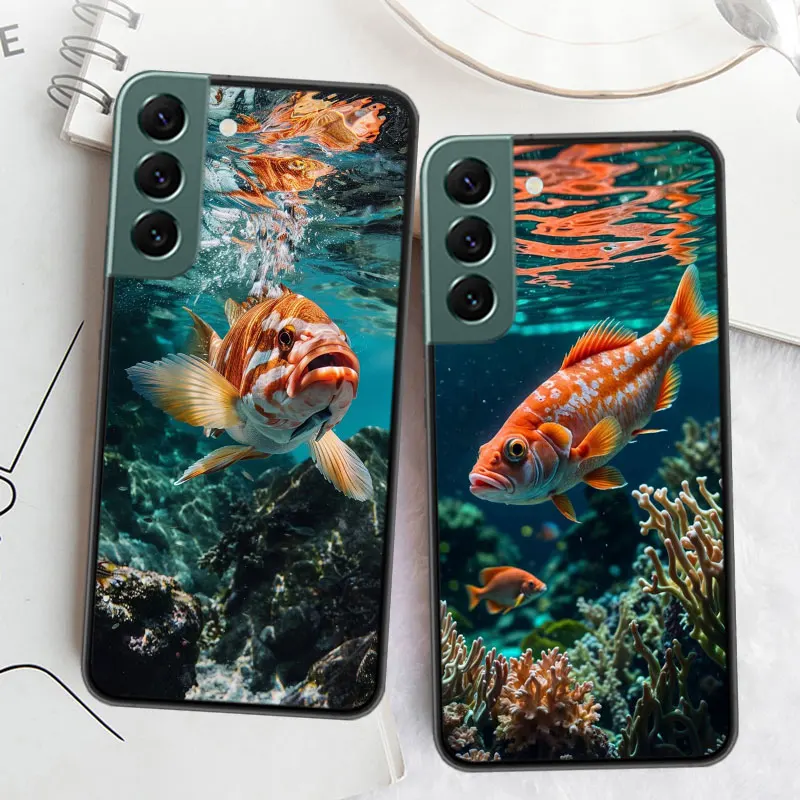 Red Fish Swims in The Depths of The Sea Phone Case For Samsung S25+ Galaxy Note 20 Ultra 10 Lite 9 8 M12 M21 M30S M31 M32 M51 M5