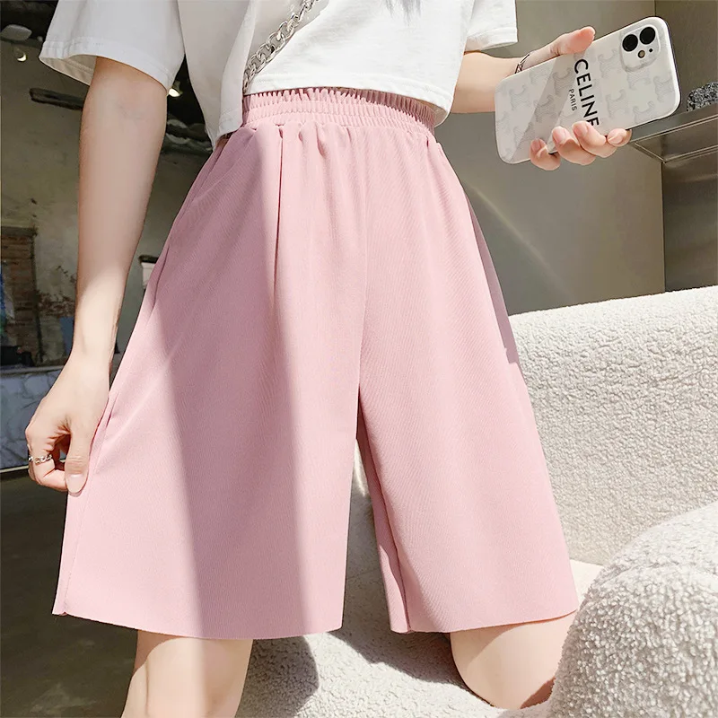 Women\'s Summer Shorts Thin Loose High Waist Straight Casual Wide Leg Pants Sports Shorts Elegant Solid Color Women Clothing