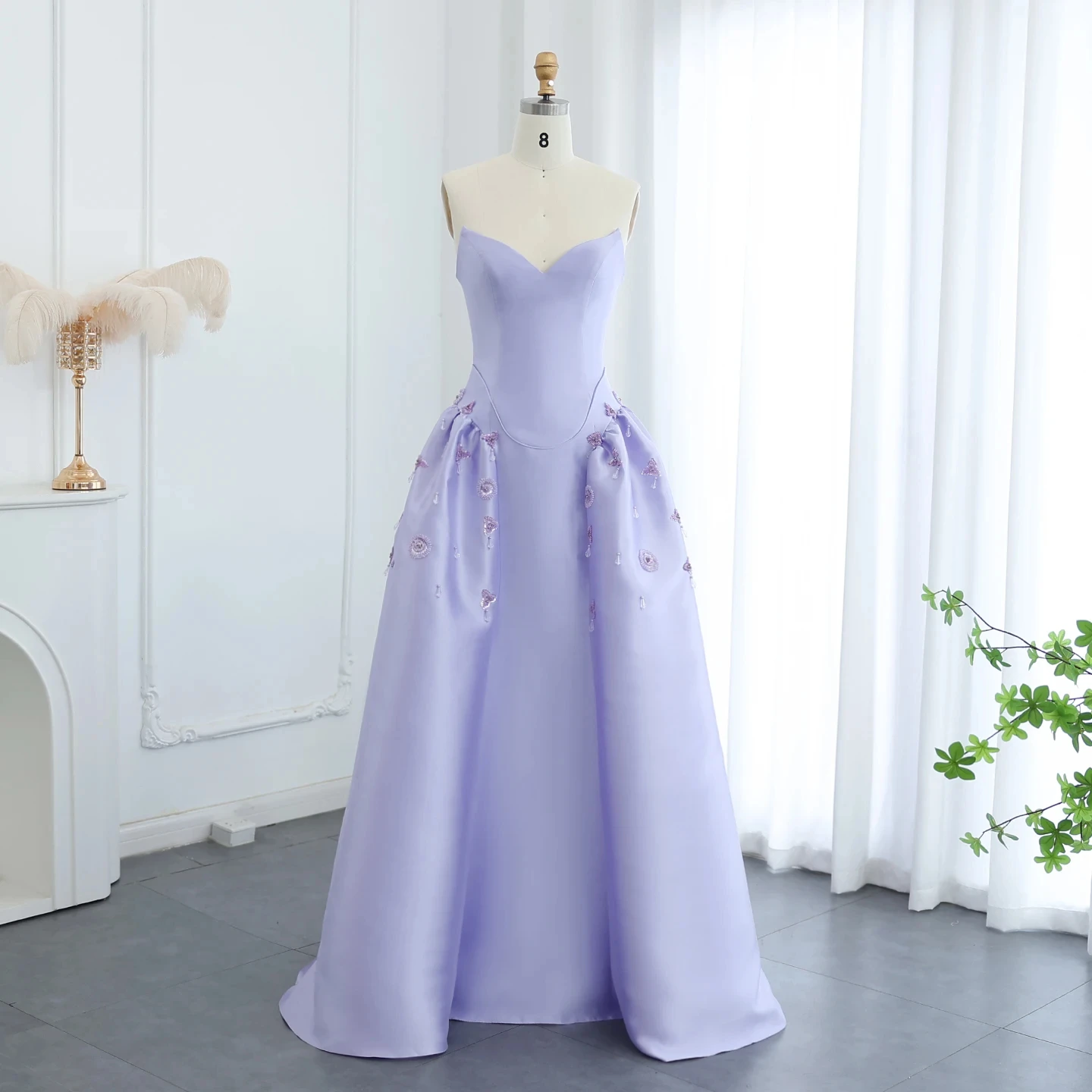 Luxury Dubai Pearls Stone Lilac Evening Dress A-Line Arabic Elegant Sweetheart Women Party Prom Formal Dresses SZ321