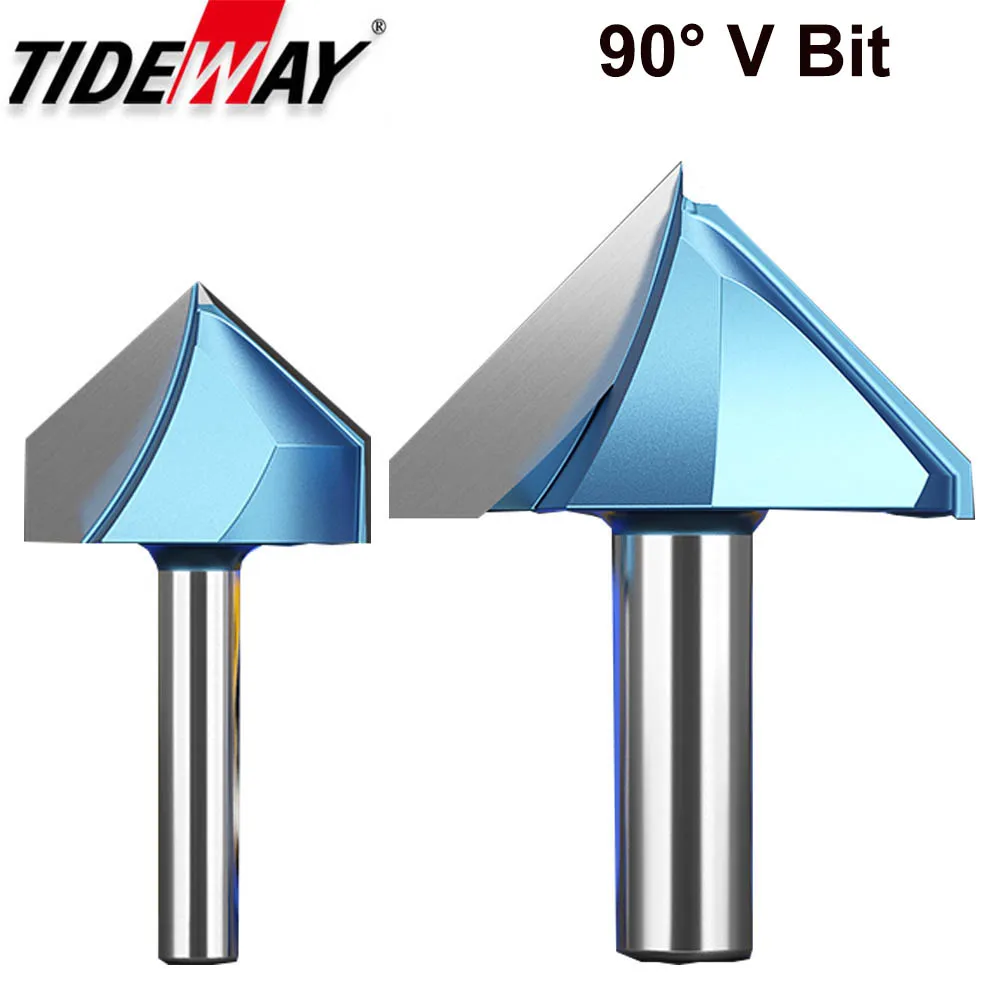 Tideway Industrial Grade 90 Degree V Bit Woodworking Carbide V shape Router Bit Engraving Slotting for Solid Wood MDF Plywood