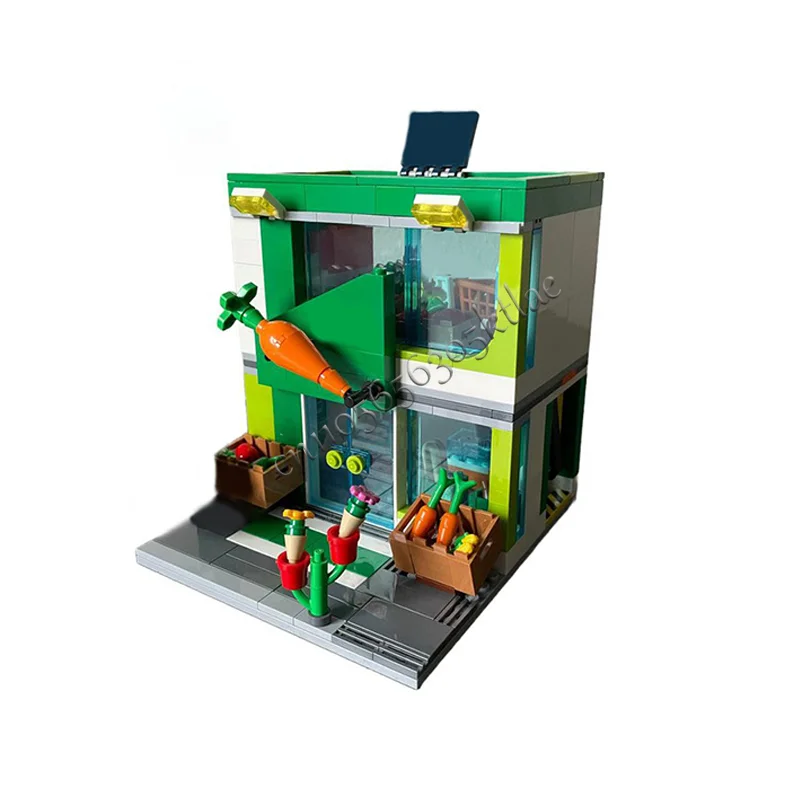 287 PCS MOC City Street Views Modular Grocery Store Building Block Educational Assembly For Children Toys Popular Halloween Gift