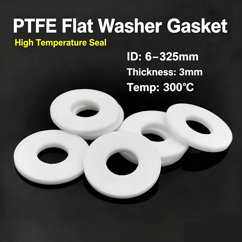 1-10Pcs White PTFE Flat Washer Gasket ID 6-325mm, 3mm Thick High Temperature 300°C Sealing Spacer O-Ring Seal Hardware
