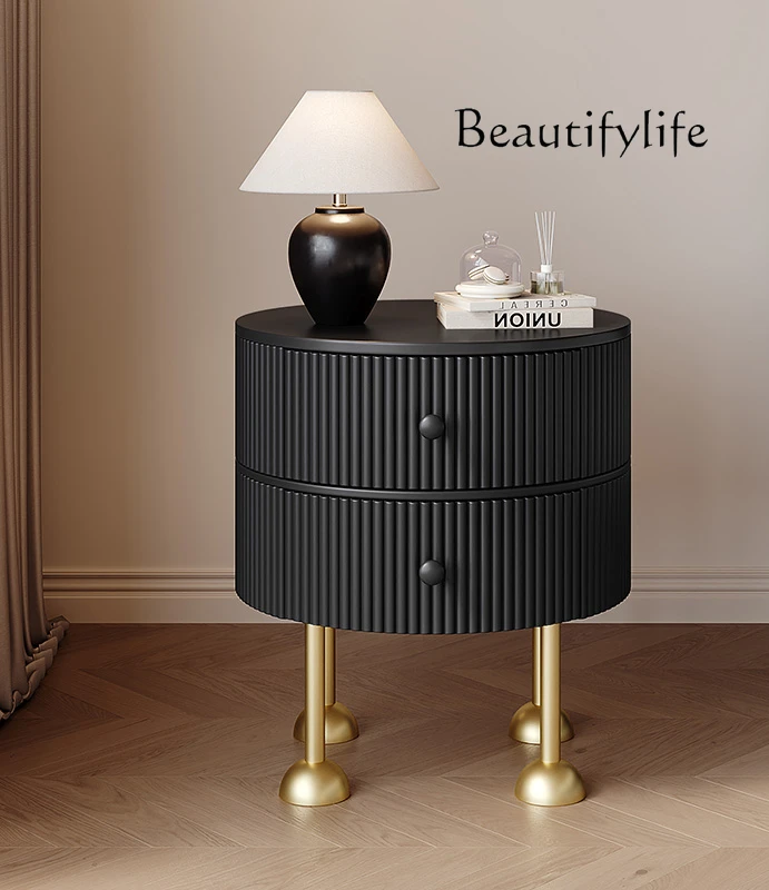 

French bedside table with drawers round bedroom small light luxury living room side few modern simple lockers high sense