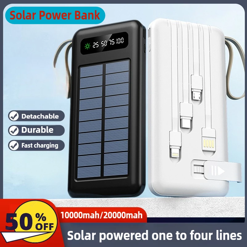 

20000mAh Outdoor Solar Large-Capacity Mobile Power Bank Shared Power Bank with Built-in Cable