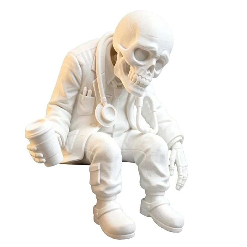 【A56X】Funny 3D-Printed Halloween Skeleton Desk Ornament Tired Medical Worker Work Figurine Doctor Statue