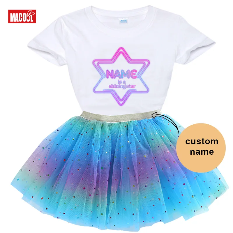 Birthday Clothes Girls Birthday Tutu Dress Set Birthday Party Shirts Girl Dress Set Child Suit Custom Name Outfits 6th 5
