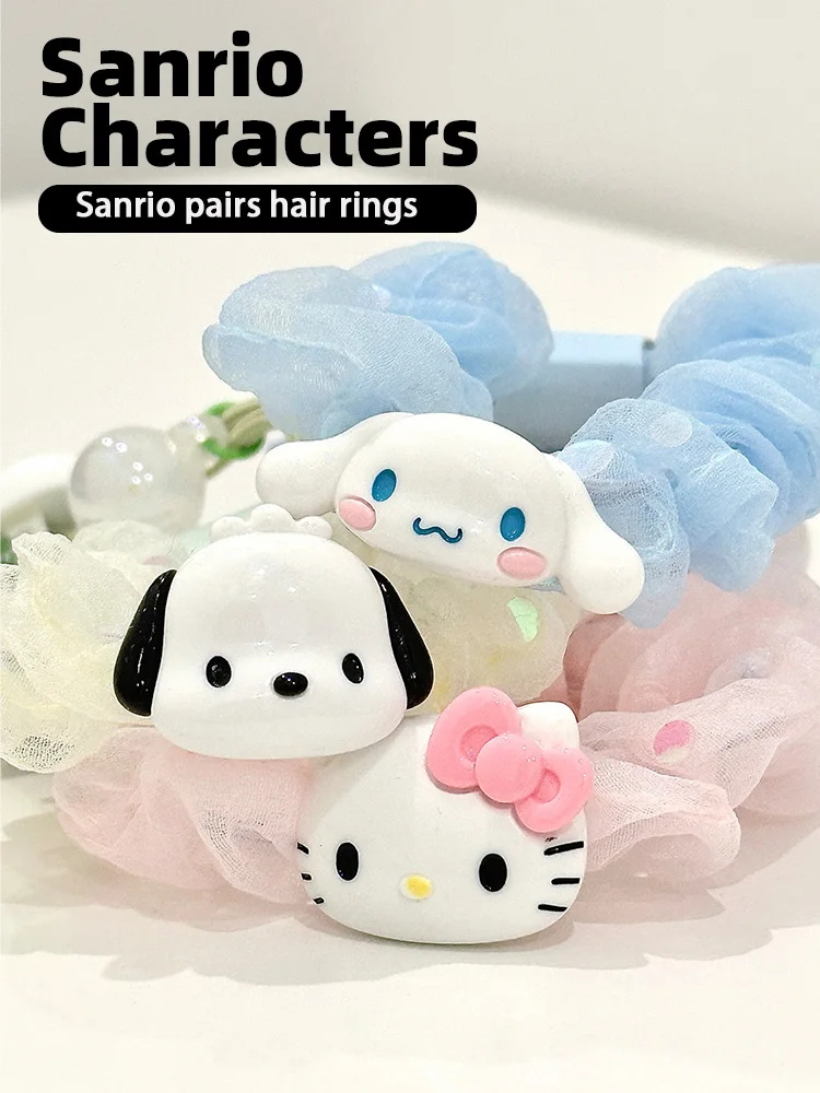 

Набор резинок для волос Hello Kitty из 2 шифоновых резинок для волос для женщин и девочек, аксессуары для волос с персонажами Kawaii
