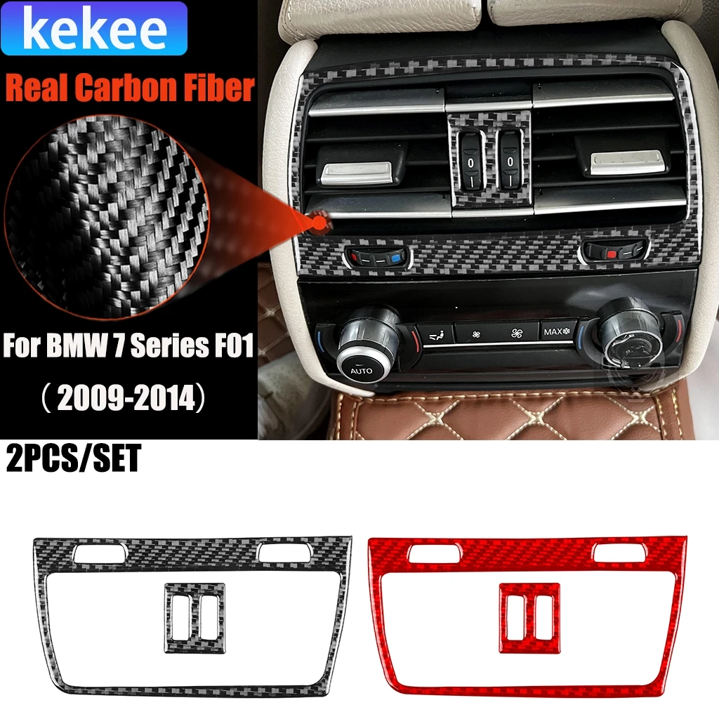 Carbon Fiber Car Accessories Rear Air Vent Interior Trim Cover Soft Sticker For BMW 7 Series F01 730li 740li 750li 2009-2014
