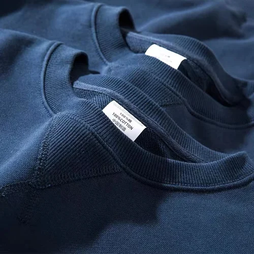 Imagen 2 del producto 380g ajustado partido pesado triángulo invertido suelto versátil algodón sólido Vintage Otoño Invierno manga larga suéter de cuello redondo