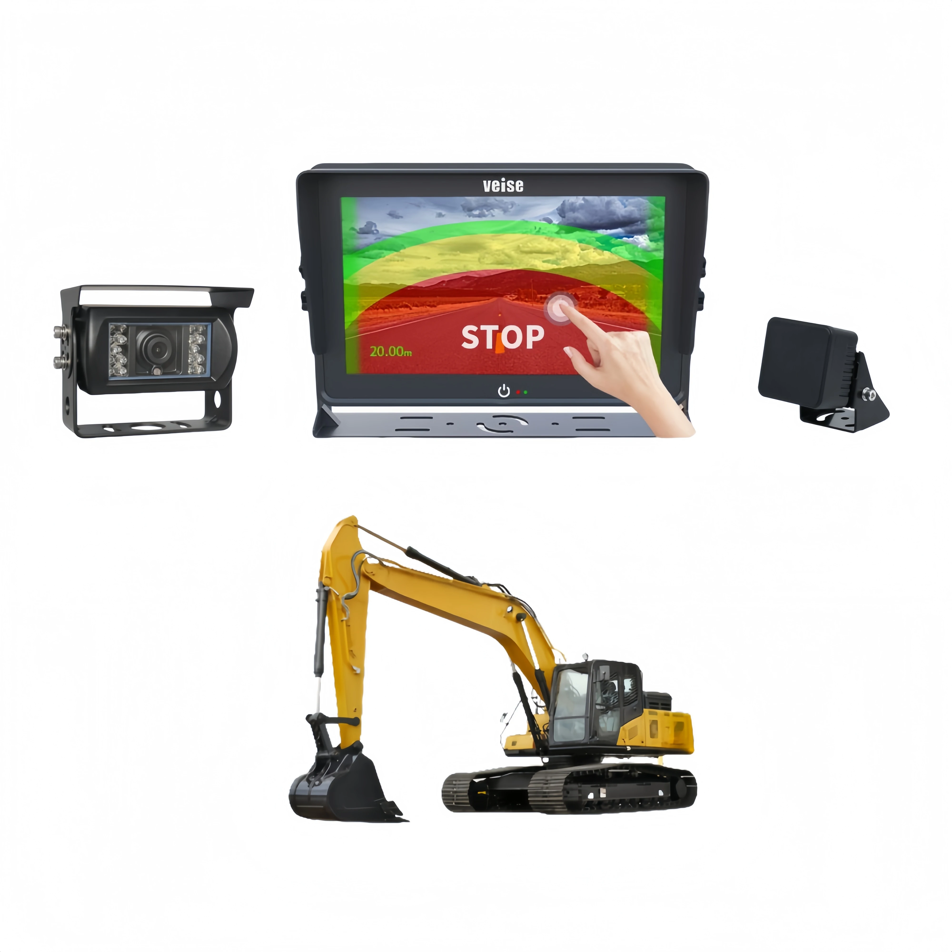 

High Accuracy 77GHz Millimeter Radar And Night Vision Backup Camera System With Touch Screen For Excavators & Cranes
