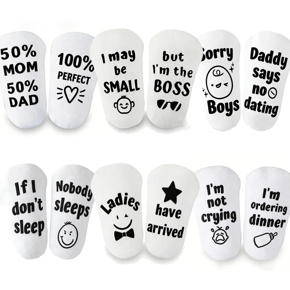 

Baby Socks with Funny Quotes Newborn/Infant Accessories Baby Shower Gift Gender Reveal Party Supplies Cute Gifts for New Parents