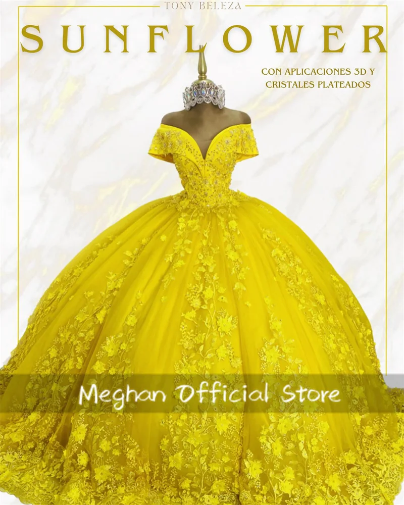 Mexico Yellow Off The Shoulder Quinceanera Dresses 2024 Ball Gown Beaded Appliques Birthday Party Dress Princess Customized